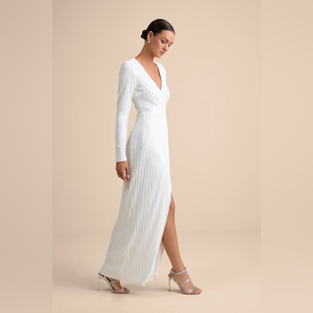 Love Lasts Forever White Sequin Long Sleeve Maxi Dress Large